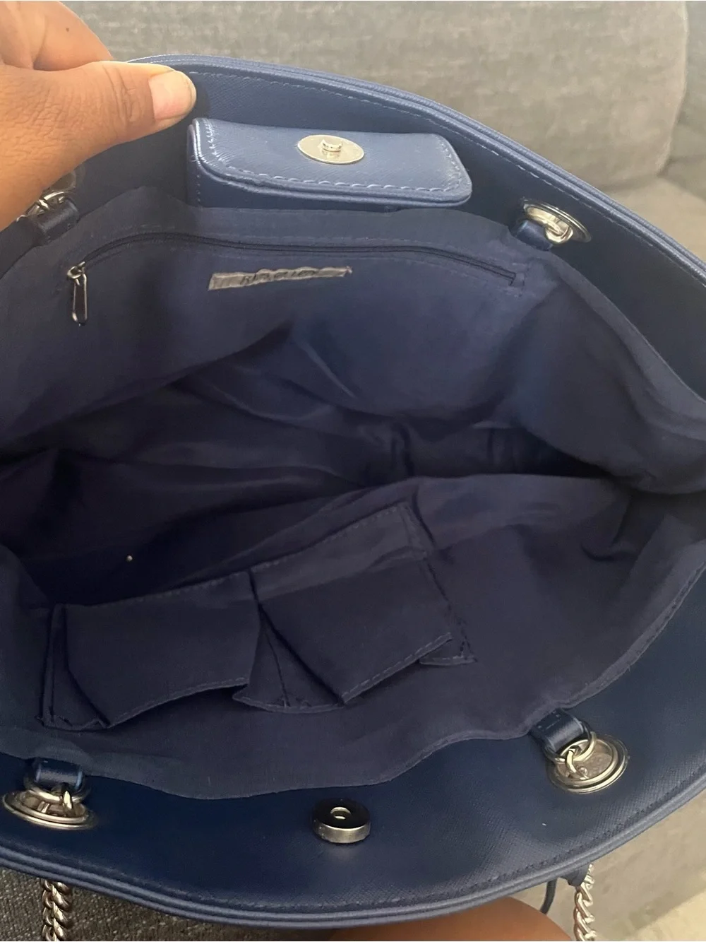 Kenneth Cole Navy and White Striped Chain-Handle Tote